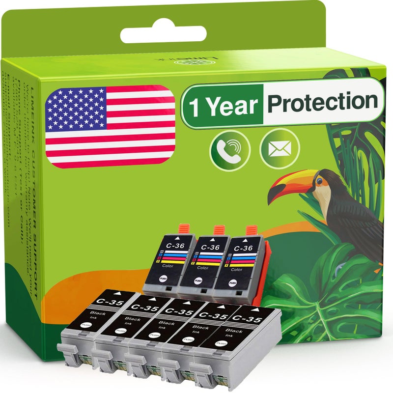 Limeink Compatible Ink Cartridge Replacement for Canon PGI-35 & CLI-36 Ink Cartridges Color Set Use for PIXMA iP100 PIXMA iP110 Series Printers 1509b002 1511B002 (5 Black, 3 Color) - Image 1